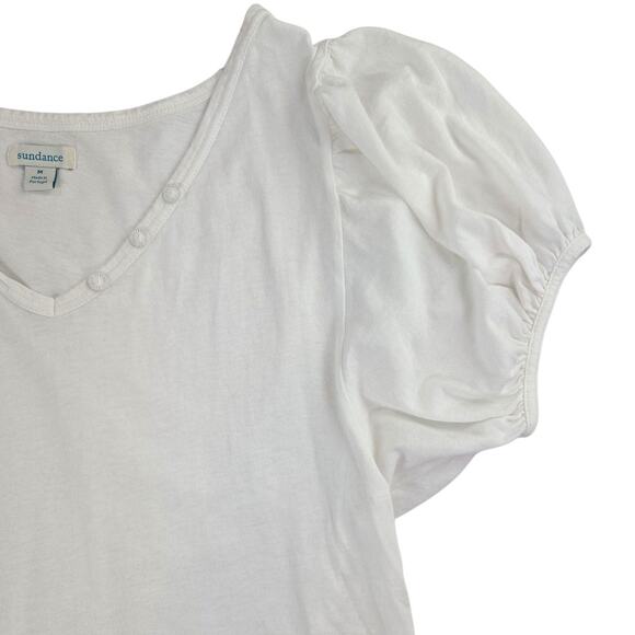 Sundance | White, Puff Sleeve Henley w/ V-Neck| Size Medium - Picture 2 of 4